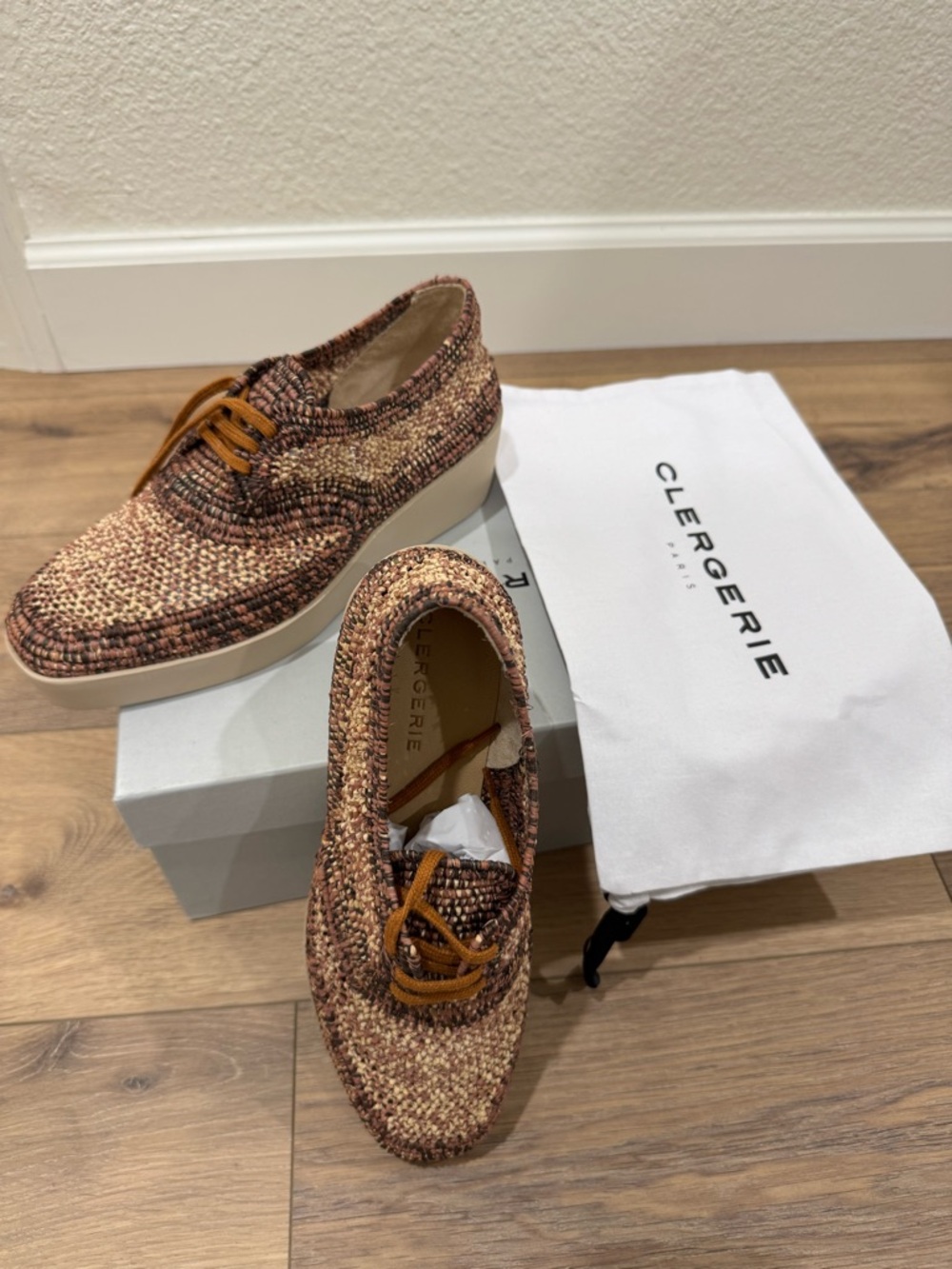 Robert Clergerie Brown Multi Woven Platform Lace-Up Loafers